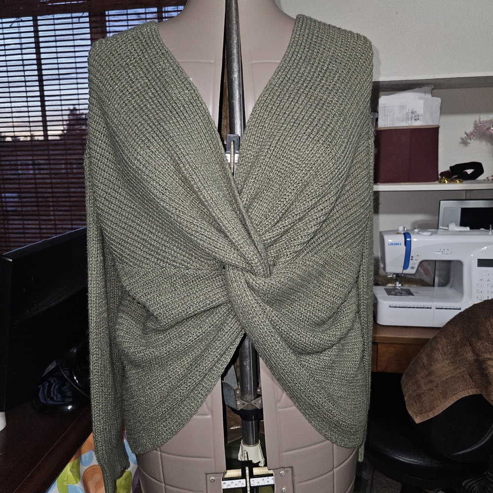 Fashion Nova Sage Twist V-Neck Sweater